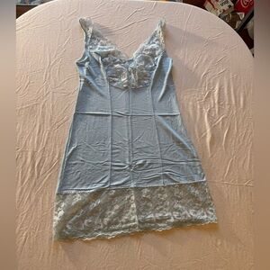 Elegant Lace Trim Blue Nightgown